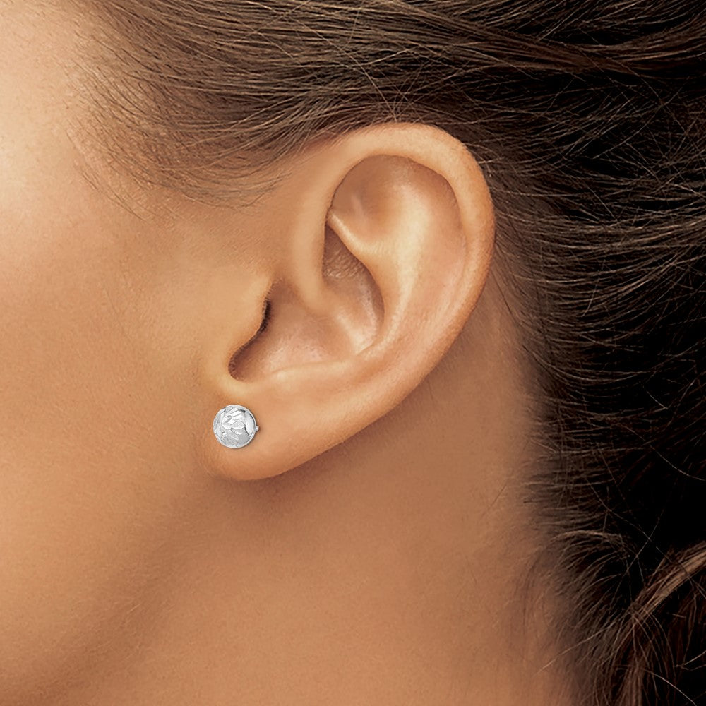 QE8618 Sterling Silver Rhodium Plated 7mm Diamond Cut Post Earrings