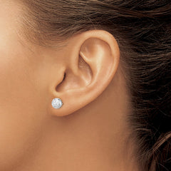 QE8618 Sterling Silver Rhodium Plated 7mm Diamond Cut Post Earrings