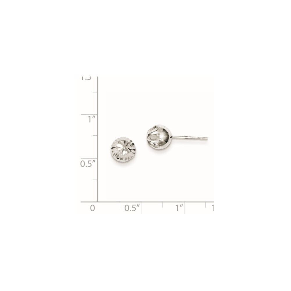 QE8618 Sterling Silver Rhodium Plated 7mm Diamond Cut Post Earrings