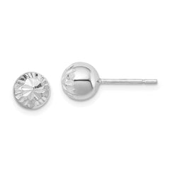 QE8618 Sterling Silver Rhodium Plated 7mm Diamond Cut Post Earrings