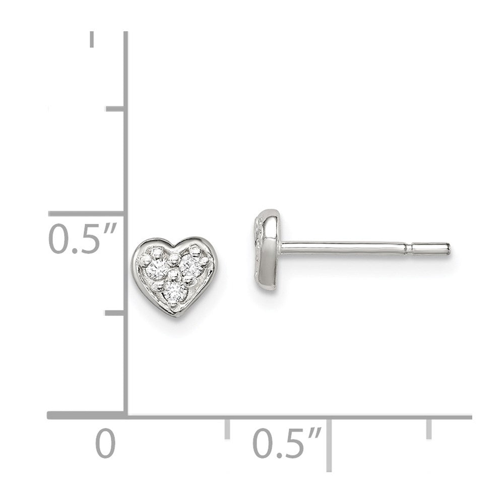 QE8620 Sterling Silver Polished CZ Heart Children's Post Earrings