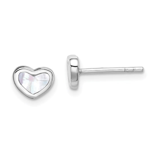 QE8624 Sterling Silver Rhodium-plated Mother of Pearl Heart Post Earrings