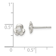 QE8629 Sterling Silver Polished Flower with CZ Children's Post Earrings