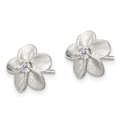 QE8633 Sterling Silver Polished & Satin CZ Flower Post Earrings