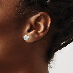 QE8633 Sterling Silver Polished & Satin CZ Flower Post Earrings