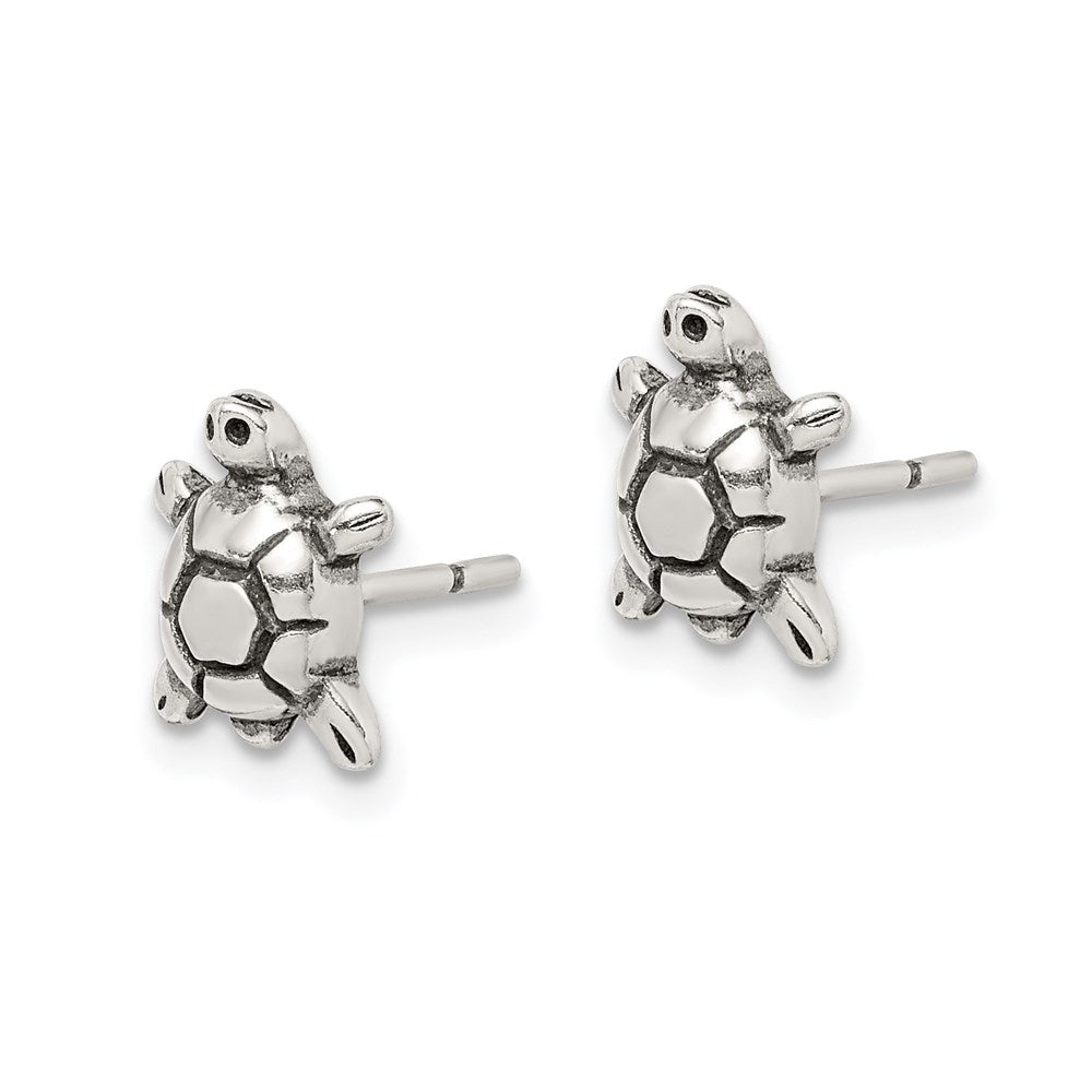 QE8667 Sterling Silver Polished & Antiqued Turtle Post Earrings