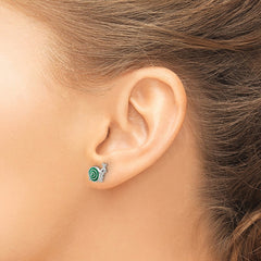 QE8671 Sterling Silver Polished Green & Black Enameled Snail Post Earrings