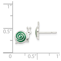 QE8671 Sterling Silver Polished Green & Black Enameled Snail Post Earrings