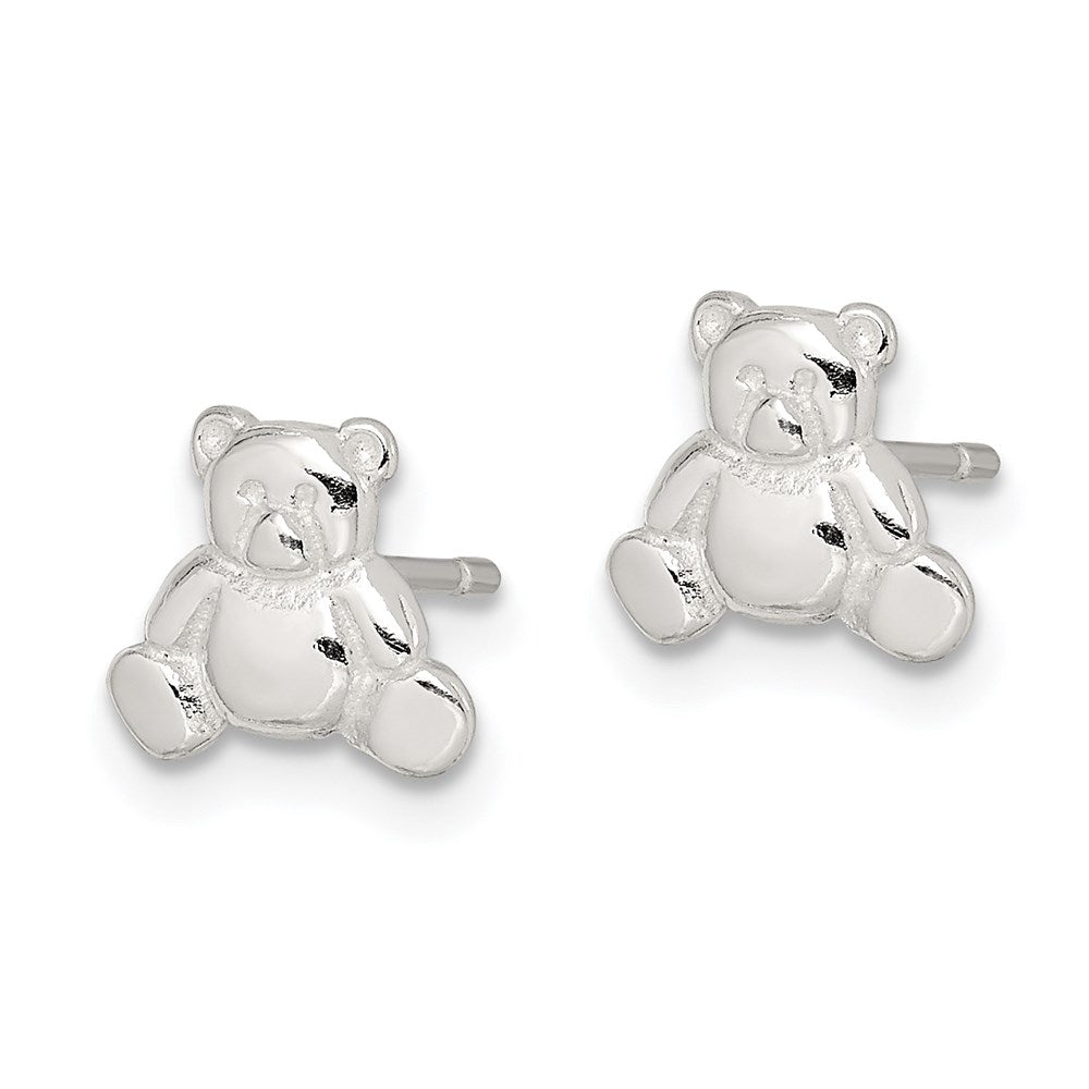 QE8676 Sterling Silver Polished Teddy Bear Children's Post Earrings