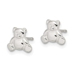 QE8676 Sterling Silver Polished Teddy Bear Children's Post Earrings
