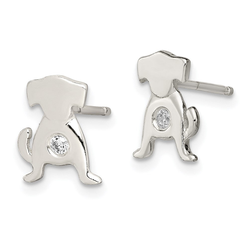 QE8679 Sterling Silver Polished CZ Dog Post Earrings