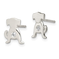 QE8679 Sterling Silver Polished CZ Dog Post Earrings