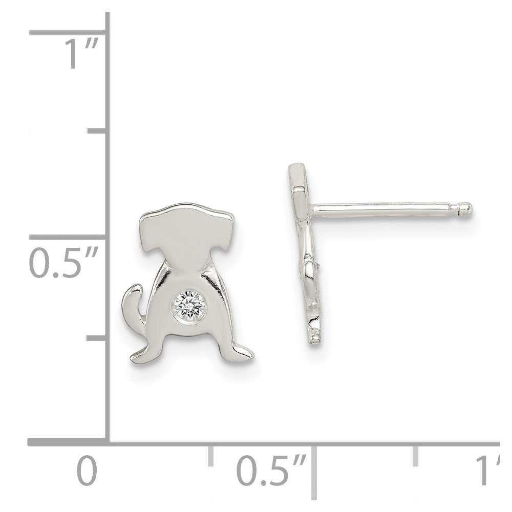QE8679 Sterling Silver Polished CZ Dog Post Earrings