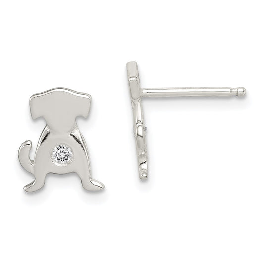 QE8679 Sterling Silver Polished CZ Dog Post Earrings