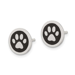 QE8680 Sterling Silver Polished Enamel Paw Print Post Earrings