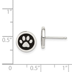 QE8680 Sterling Silver Polished Enamel Paw Print Post Earrings