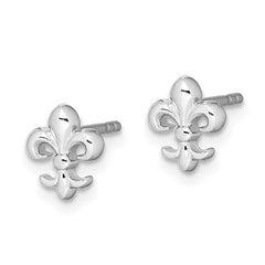 QE8682 Sterling Silver Rhodium-plated Polished Fleur de Lis Post Earrings