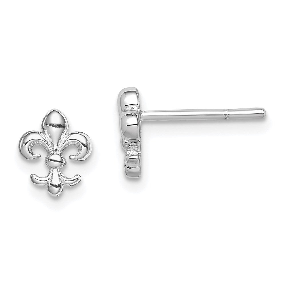 QE8682 Sterling Silver Rhodium-plated Polished Fleur de Lis Post Earrings
