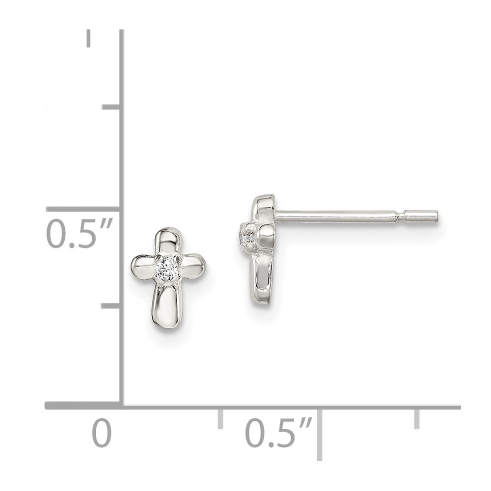 QE8683 Sterling Silver Polished Cross with CZ Post Earrings