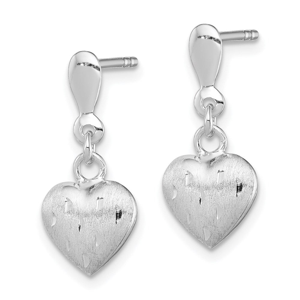 QE8706 Sterling Silver Rhodium Plated 3-D Scratch Heart Post Earrings