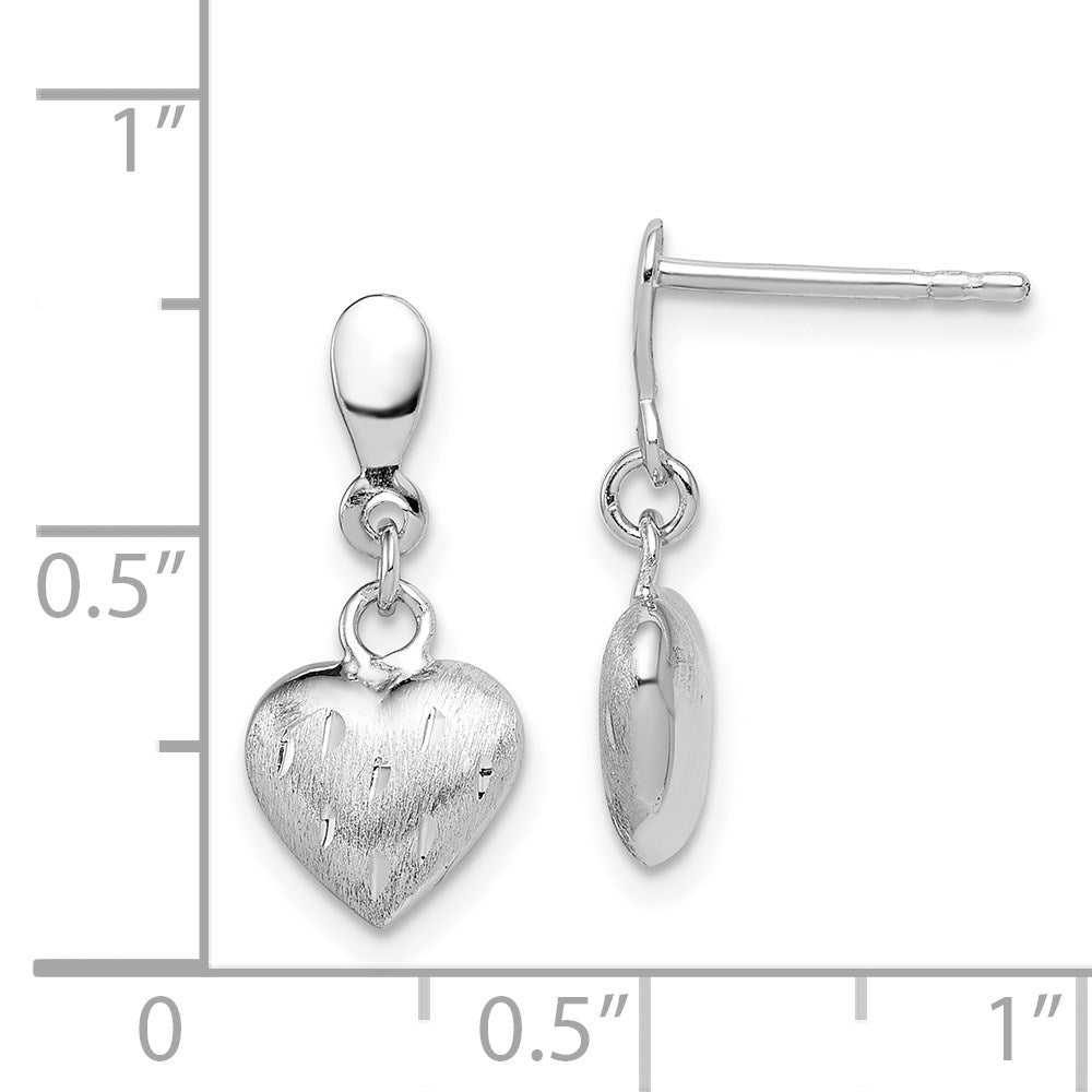 QE8706 Sterling Silver Rhodium Plated 3-D Scratch Heart Post Earrings
