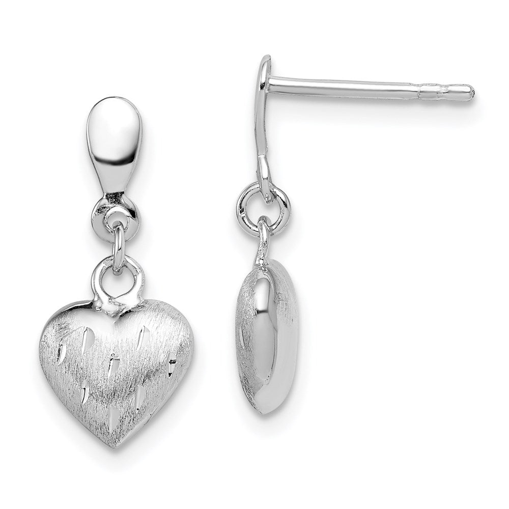 QE8706 Sterling Silver Rhodium Plated 3-D Scratch Heart Post Earrings