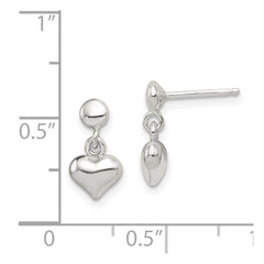 QE8728 Sterling Silver Dangle Heart Post Earrings