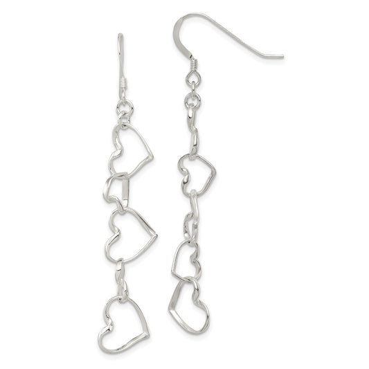 QE8751 Sterling Silver Heart Dangle Shepherd Hook Earrings