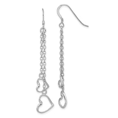 QE8752 Sterling Silver Rhodium-plated Heart Dangle Shepherd Hook Earrings
