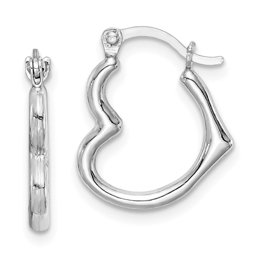 QE8757 Sterling Silver Rhodium Plated Hollow Heart Hoop Earrings