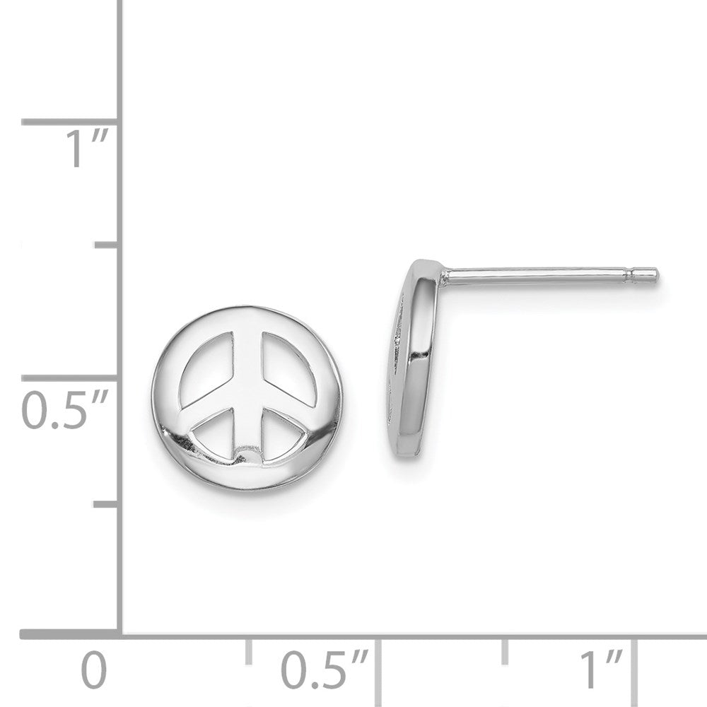 QE8788 Sterling Silver Rhodium-plated Polished Peace Sign Post Earrings