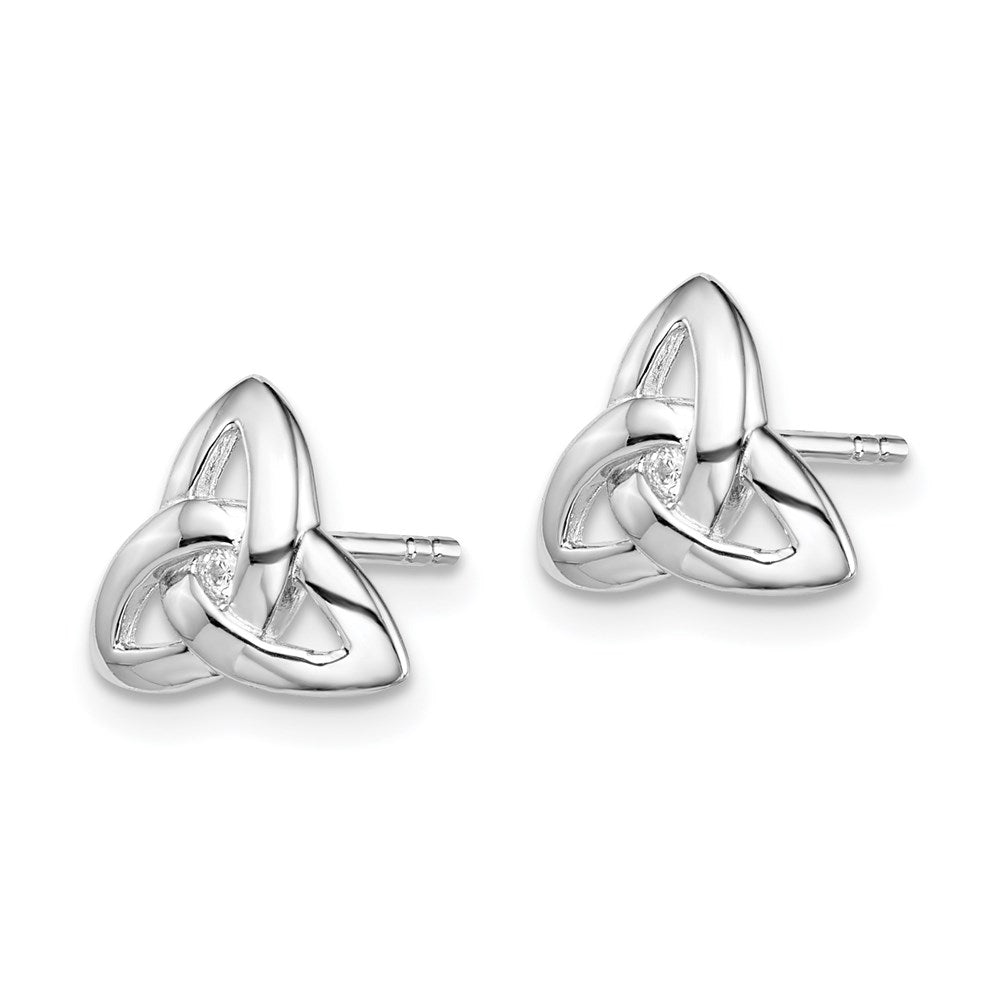 QE8789 Sterling Silver Rhodium-plated Clear CZ Trinity Symbol Post Earrings