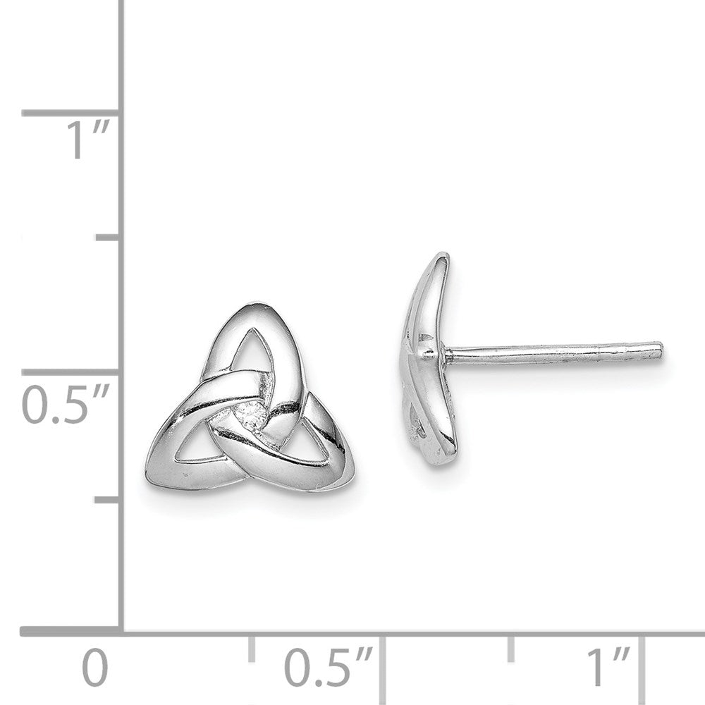 QE8789 Sterling Silver Rhodium-plated Clear CZ Trinity Symbol Post Earrings