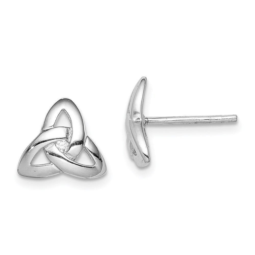 QE8789 Sterling Silver Rhodium-plated Clear CZ Trinity Symbol Post Earrings