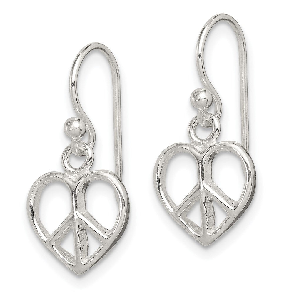 QE8792 Sterling Silver Peace Sign Heart Shepherd Hook Earrings