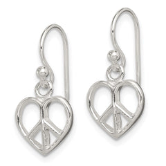 QE8792 Sterling Silver Peace Sign Heart Shepherd Hook Earrings
