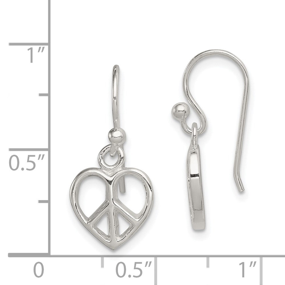 QE8792 Sterling Silver Peace Sign Heart Shepherd Hook Earrings