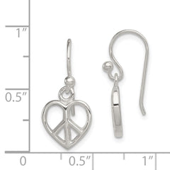 QE8792 Sterling Silver Peace Sign Heart Shepherd Hook Earrings