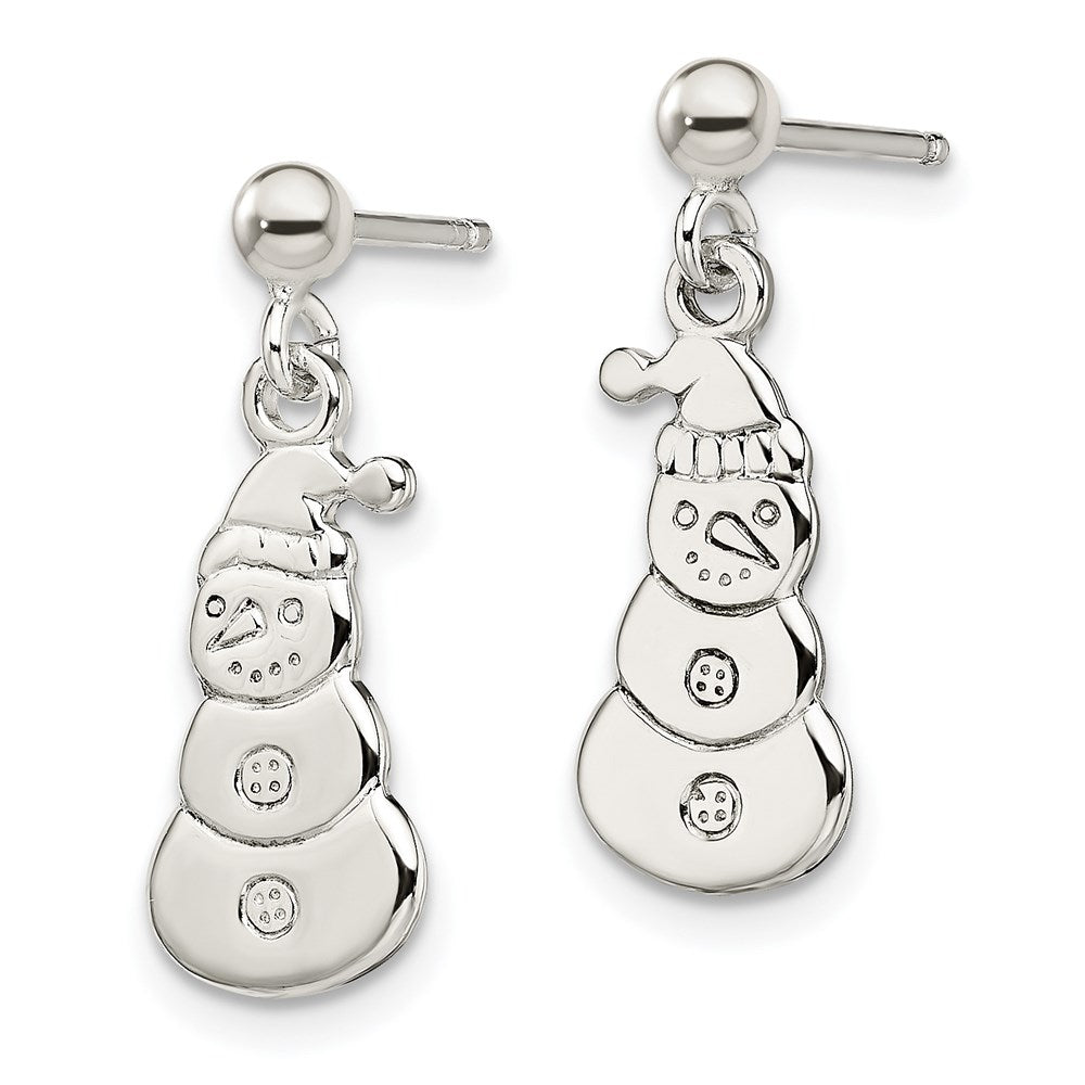 QE8809 Sterling Silver Polished Snowmen Post Dangle Earrings