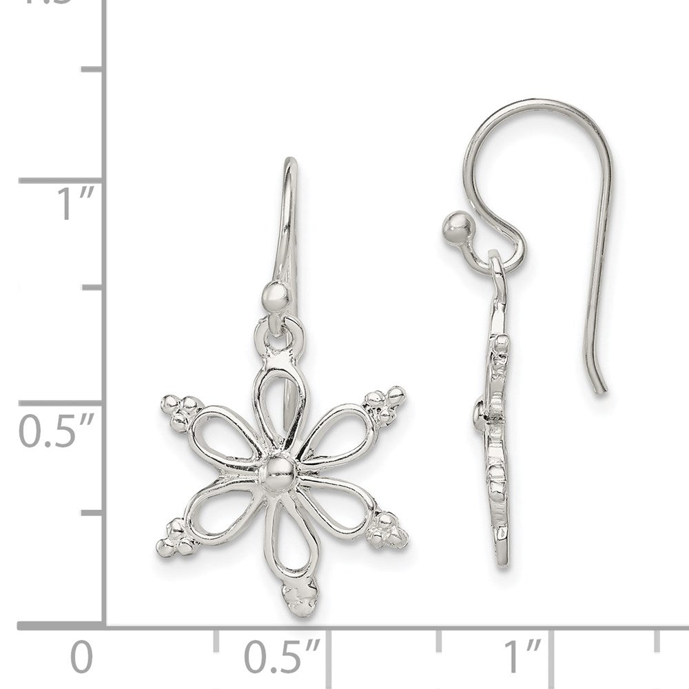 QE8810 Sterling Silver Snowflake Shepherd Hook Dangle Earrings