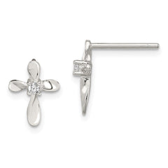 QE8813 Sterling Silver Rhodium-plated Polished CZ Cross Post Earrings