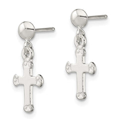 QE8815 Sterling Silver Polished Budded Cross Post Dangle Earrings
