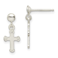 QE8815 Sterling Silver Polished Budded Cross Post Dangle Earrings