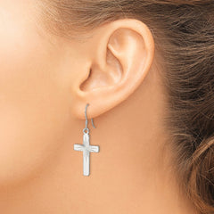 QE8819 Sterling Silver Polished & Diamond-cut Latin Cross Dangle Earrings