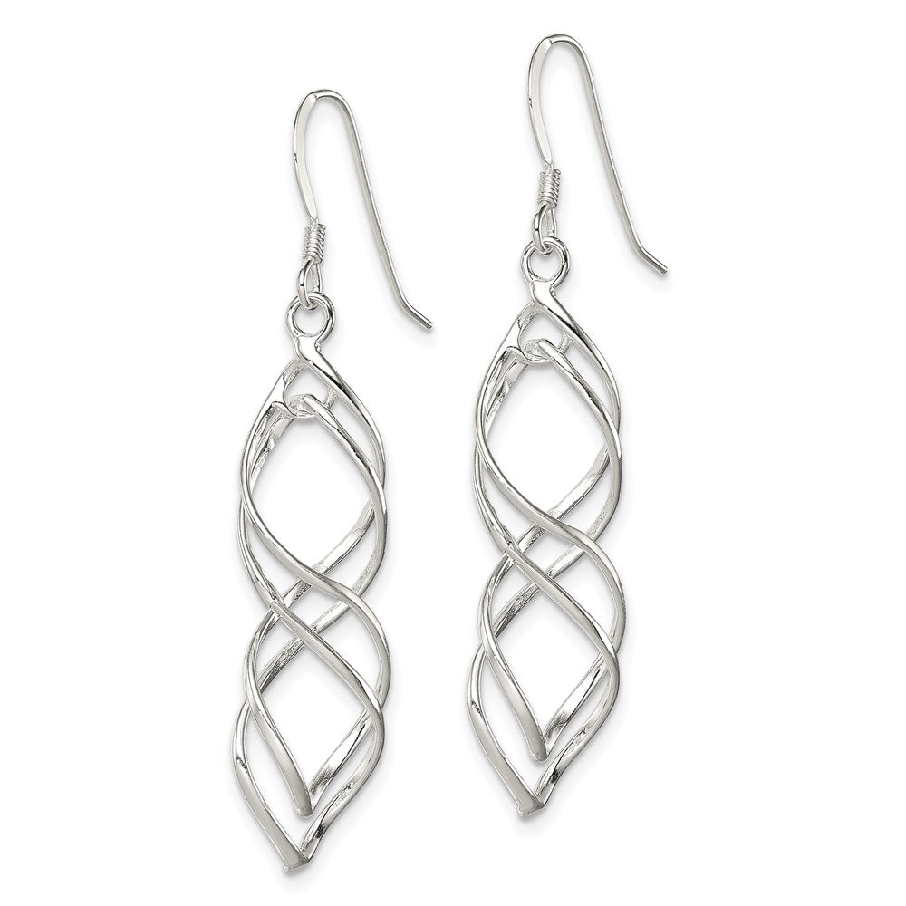 QE8824 Sterling Silver Polished & Twisted Intertwined Dangle Earrings