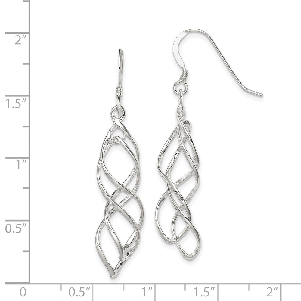 QE8824 Sterling Silver Polished & Twisted Intertwined Dangle Earrings