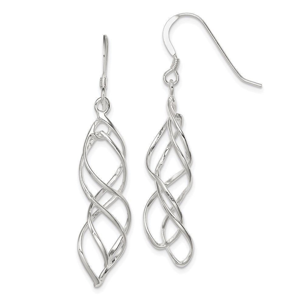 QE8824 Sterling Silver Polished & Twisted Intertwined Dangle Earrings