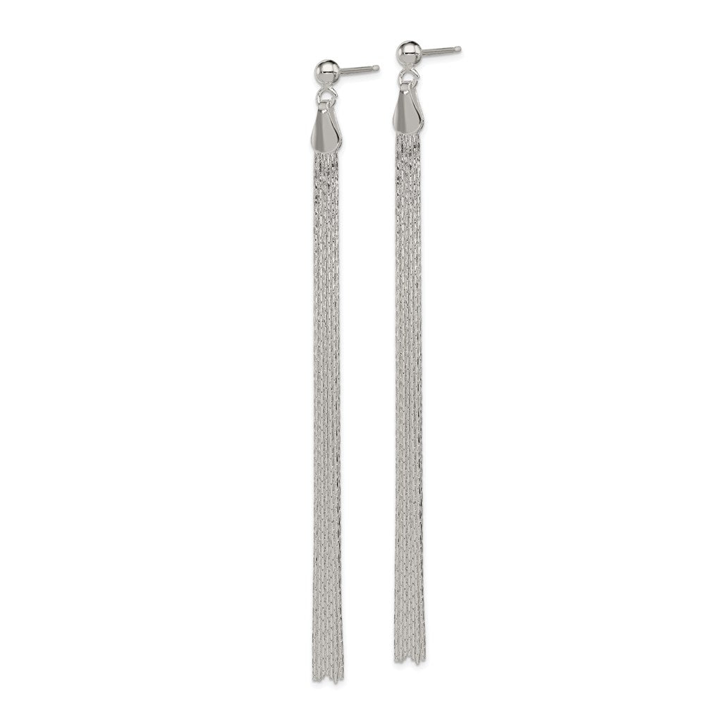 QE8831 Sterling Silver Polished Fancy Long Linear Post Dangle Earrings