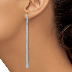 QE8831 Sterling Silver Polished Fancy Long Linear Post Dangle Earrings