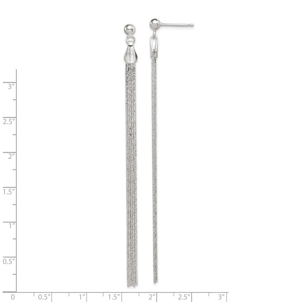 QE8831 Sterling Silver Polished Fancy Long Linear Post Dangle Earrings